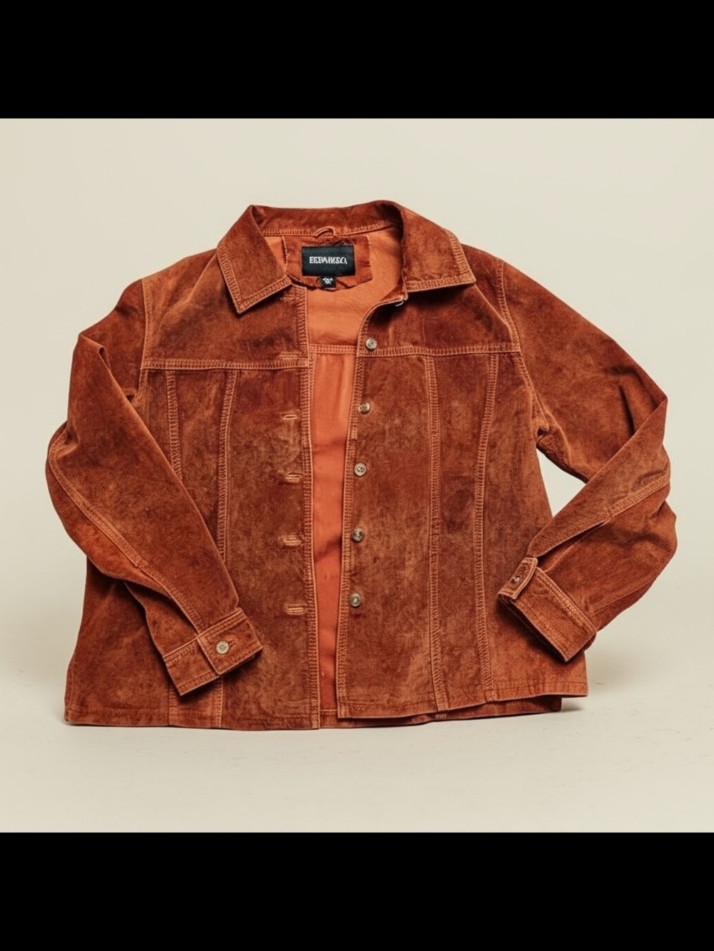 Vintage Y2K Bernardo Washable Suede Trucker Jacket Mens XL Rust Orange Brown